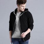 Men Black Solid Hooded Sweatshirt