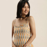 Women Mustard & Blue Ikat Printed Sleeveless Culotte Jumpsuit