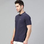 Men Navy Blue Solid Polo Collar T-shirt