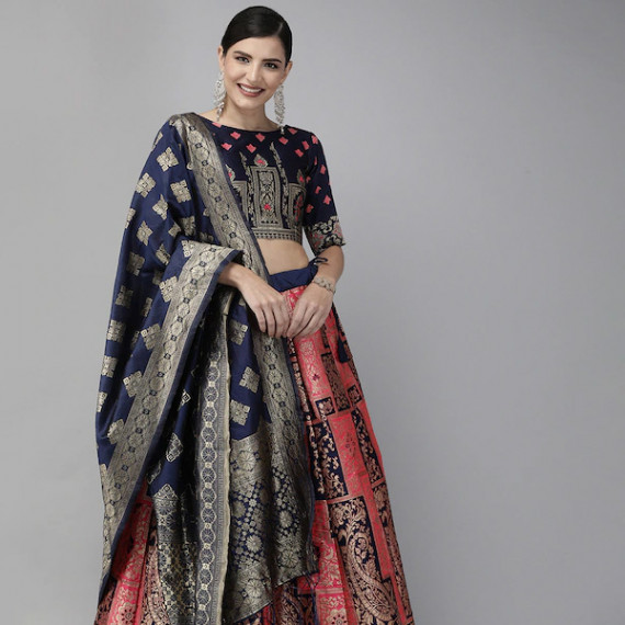 https://fineclothes.in/products/pink-navy-blue-woven-design-semi-stitched-lehenga-unstitched-blouse-with-dupatta