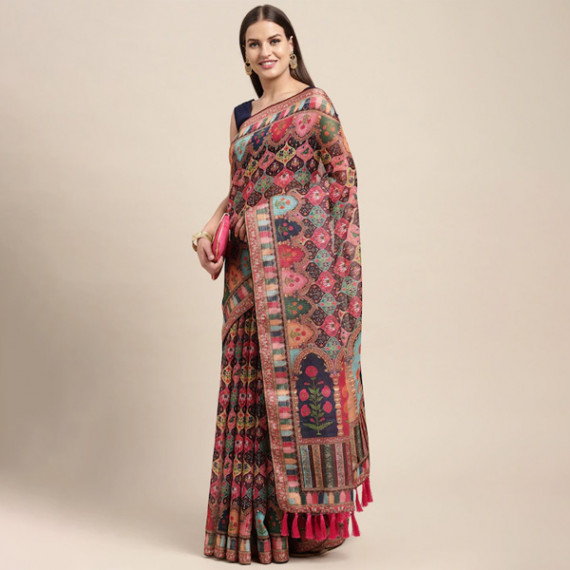 https://fineclothes.in/products/peach-coloured-multicoloured-kalamkari-sequinned-linen-blend-block-print-saree