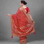 Red & Gold-Toned Woven Design Bandhani Saree